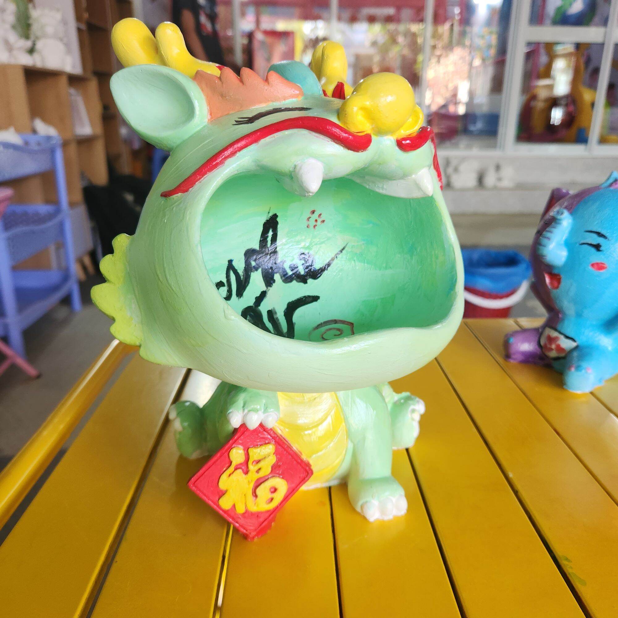 Tượng thạch cao tô màu rồng há mồm cao 24cm