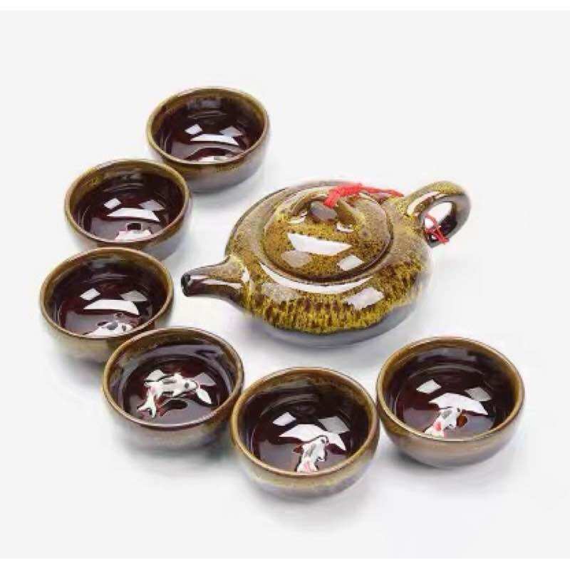 Ấm chén kiến trản men da báo 1 ấm 6 chén kèm hộp đựng Huydecor