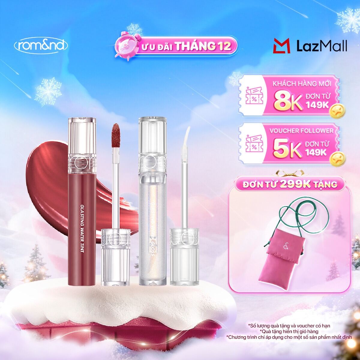  Combo Son tint lì Romand Glasting Water Tint 4g + Son bóng Romand Glasting Water Gloss 4.5g 