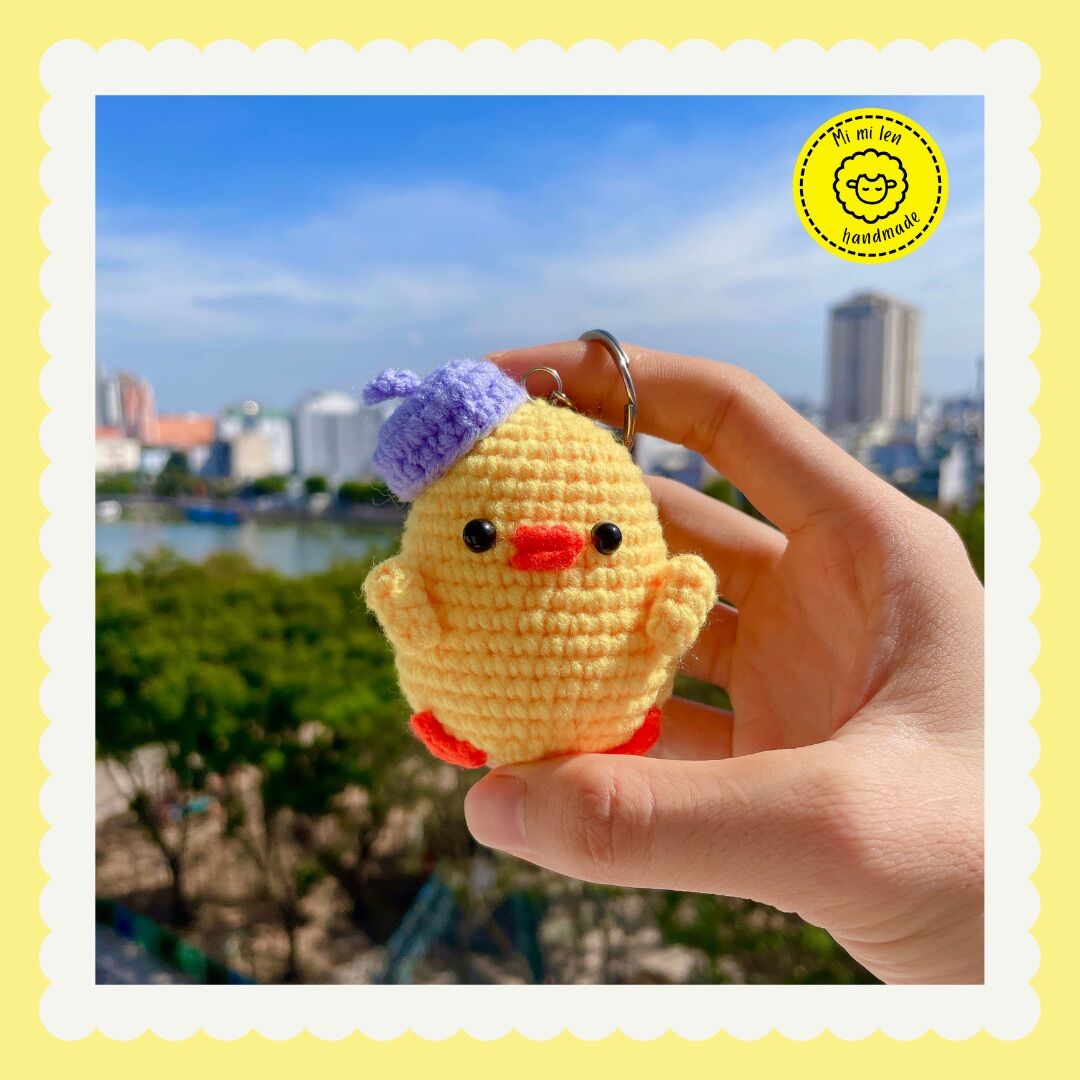 [mimi_len29] Móc khoá bé vịt đội hành, Móc khoá bé gà con đội mũ