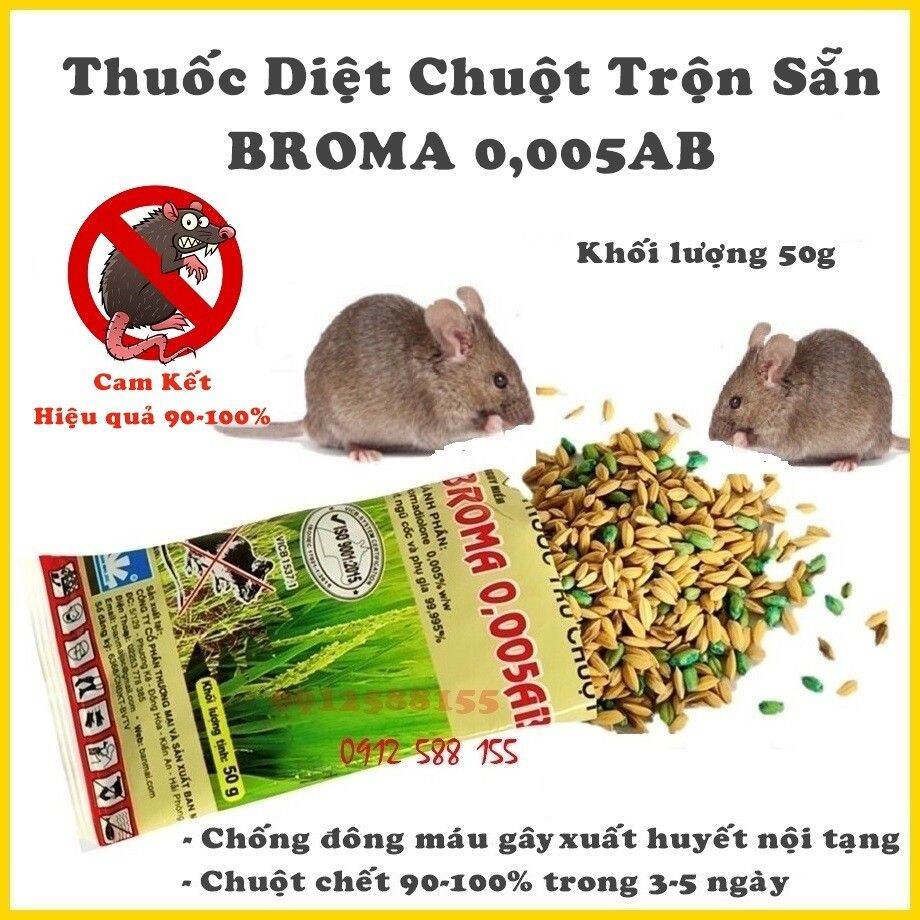 ( 10 Gói) Thuốc diệt chuột Broma 0,005 AB, thuốc trừ chuột trộn sẵn thế hệ mới, hiệu quả cao (gói 50g)