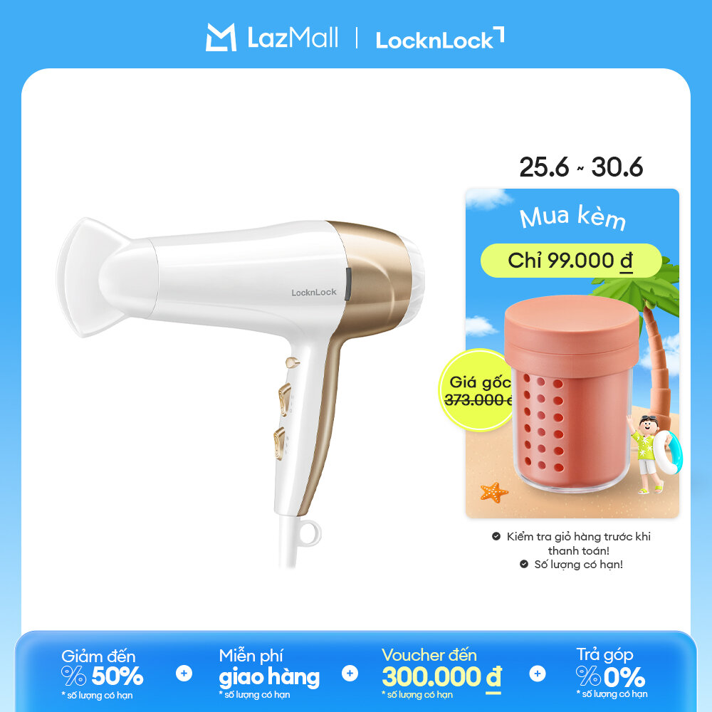 Ena136wht - máy sấy tóc lock&lock cao cấp - 3 chế độ nhiệt, có nút làm mát 2200w - màu trắng - hàng chính hãng - bảo hành 2 năm