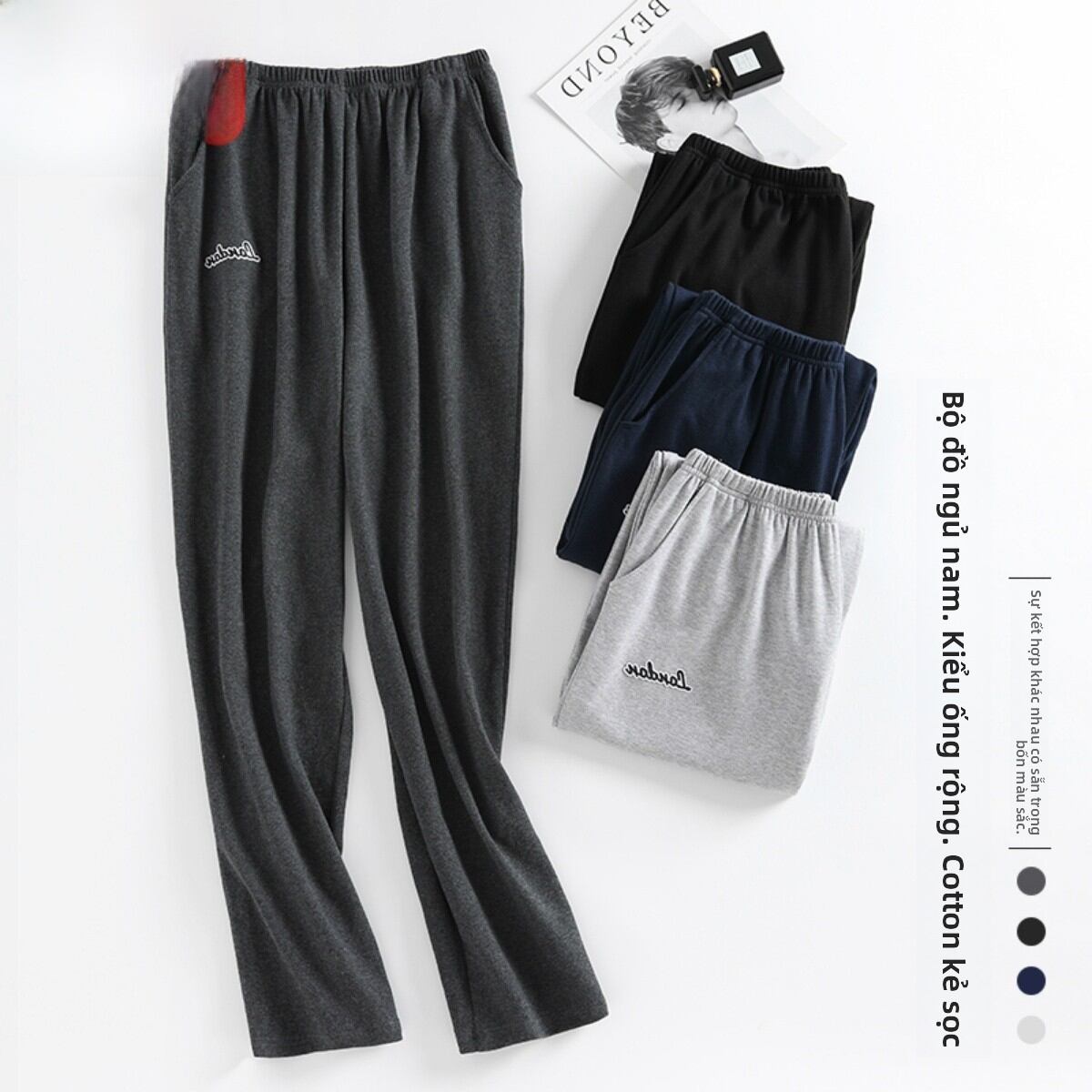  Quần Ngủ Nam Cotton Nguyên Chất Ống Dài Mùa Xuân Thu Mỏng Rộng Rãi Cỡ Lớn Mùa Hè Thường Ngày Có Thể Mặc Ngoài Trời Quần Áo Mặc Nhà 