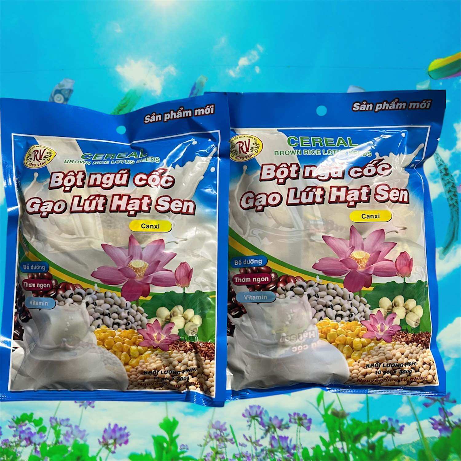 Combo 2 gói Bột ngũ cốc gạo lứt hạt sen Cansix | Ngũ cốc dinh dưỡng Rồng Vàng (1 túi 380gam x10 gói nhỏ)