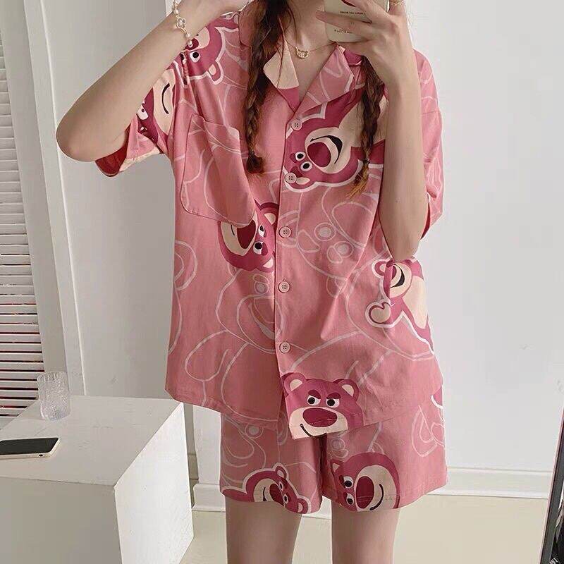 Đồ bộ pijama đùi, bộ đồ ngủ nữ mặc nhà cộc tay cổ bèo dễ thương chất liệu kate lụa