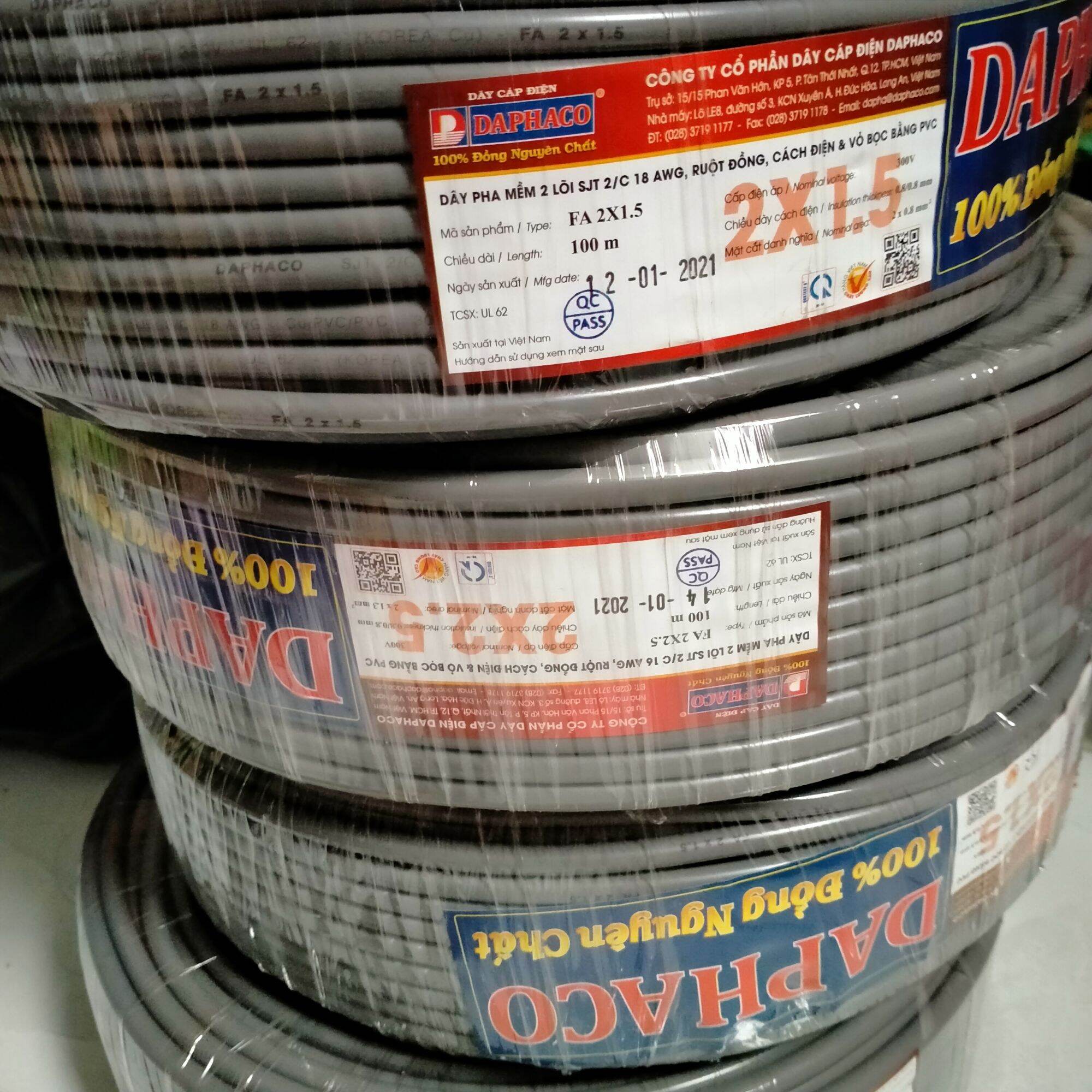 5m Dây điện đôi 2x1.5 & 2x2.5 DAPHACO
