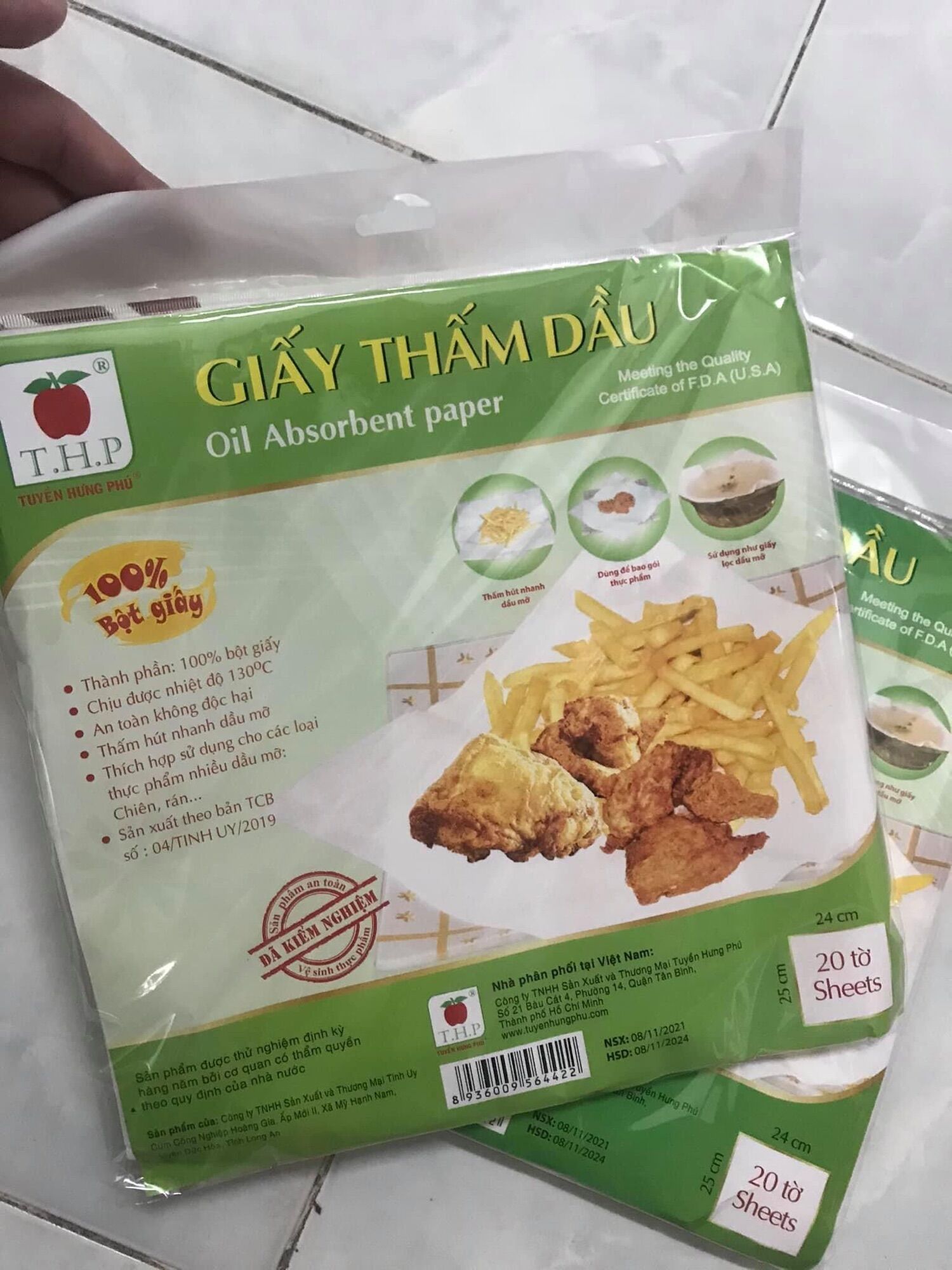 (Sỉ = lẻ) Giấy thấm dầu THP 24cm x 25cm (20 tờ)