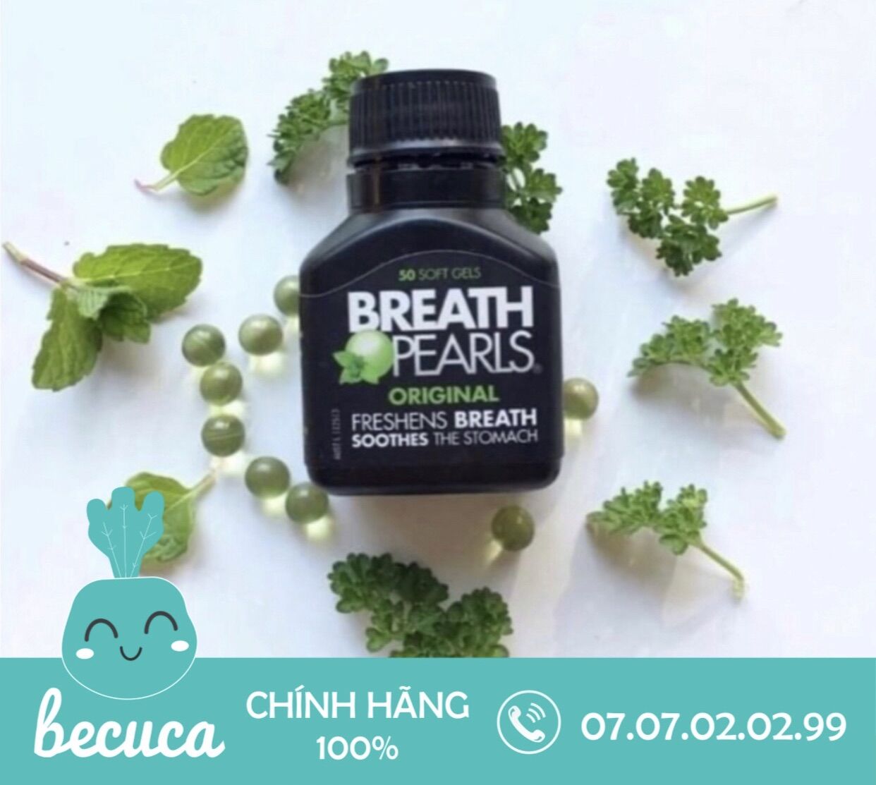 Viên thơm miệng Breath Pearls Natural Úc Lọ 50 viên