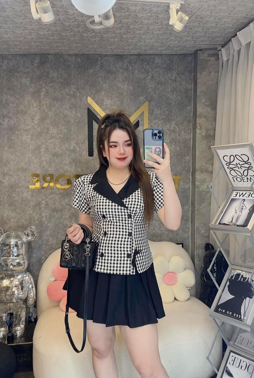 (SHOP BIGSIZE nữ 50kg đến 90kg) set áo vest đính nơ + chân váy SV88