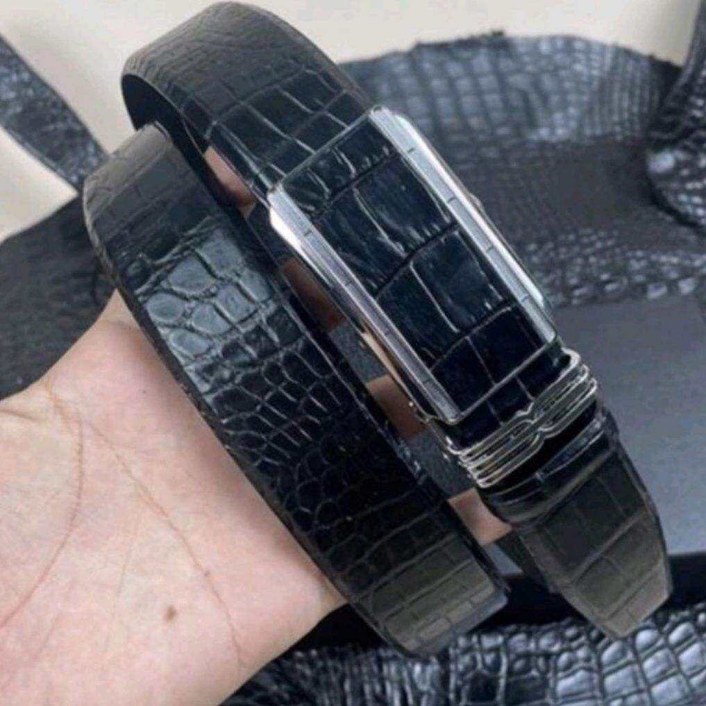 Thắt Lưng Nam Dây Nịt Da Cá Sấu Thật-Dây Nịt Nam Thắt Lưng Da Cá Sấu Thật Phần Da Bụng Màu Đen Khóa Tự Động Bản 3.5cm