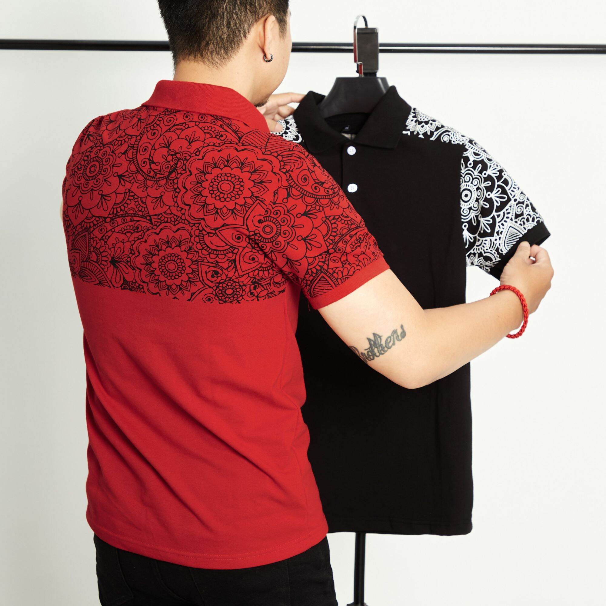 [size to 90-110kg] Áo thun polo ngắn tay in hoa văn
