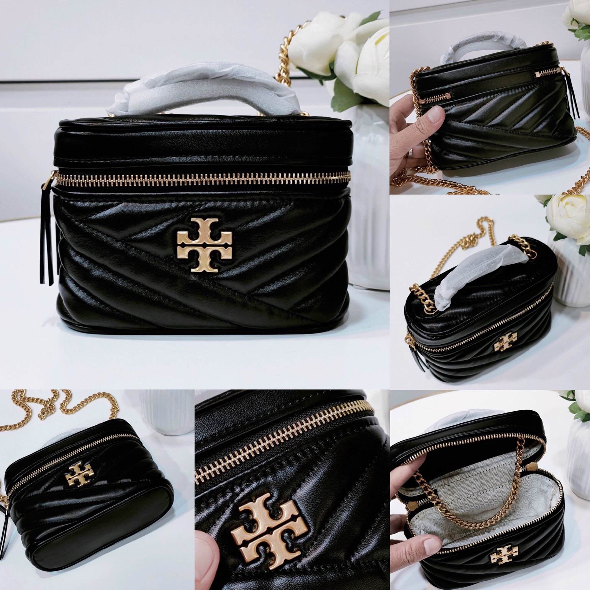 Túi Burch Kira Chevron Mini Vanity hộp mềm mịn