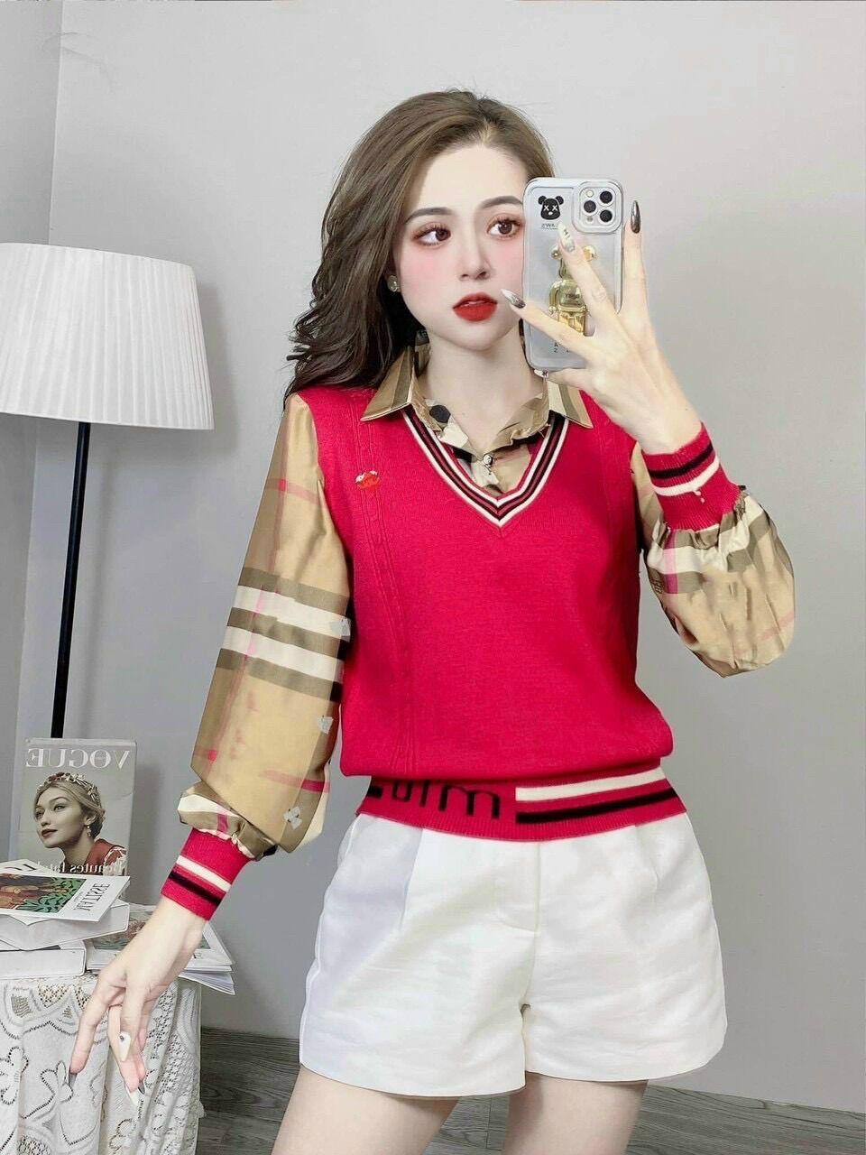 Áo len mix cổ sơ mi siêu xinh