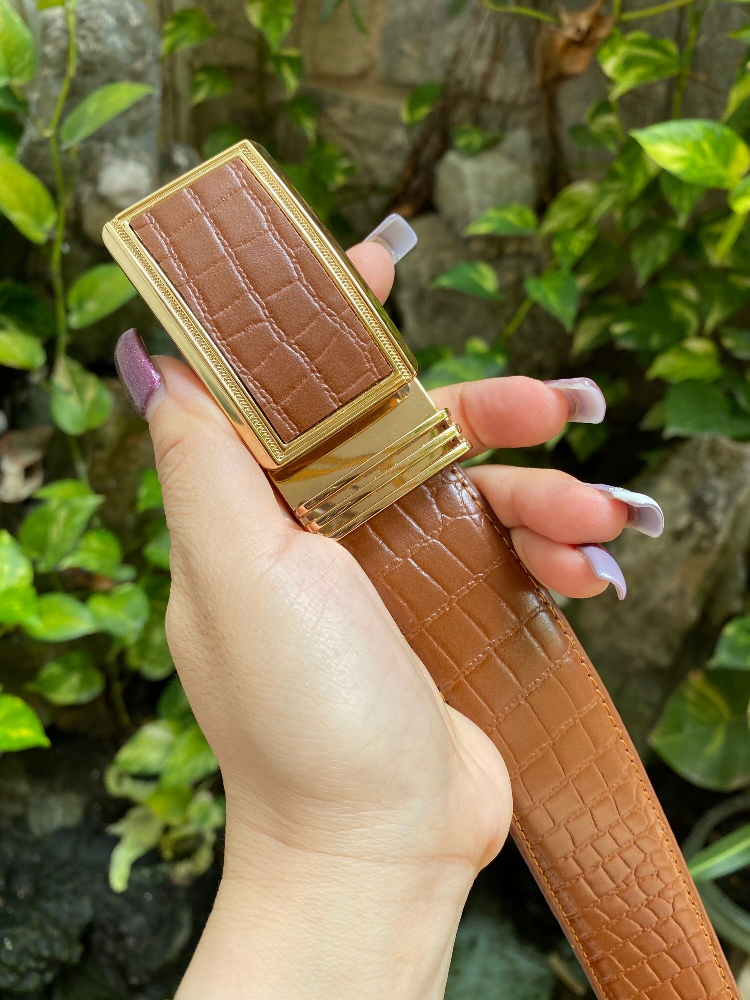 Dây nịt da / Thắt lưng da bò vân cá sấu 3.5 cm
