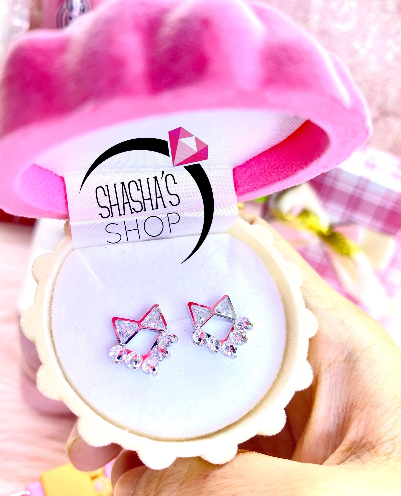 bông tai inox B0028 nơ đính đá siêu iu