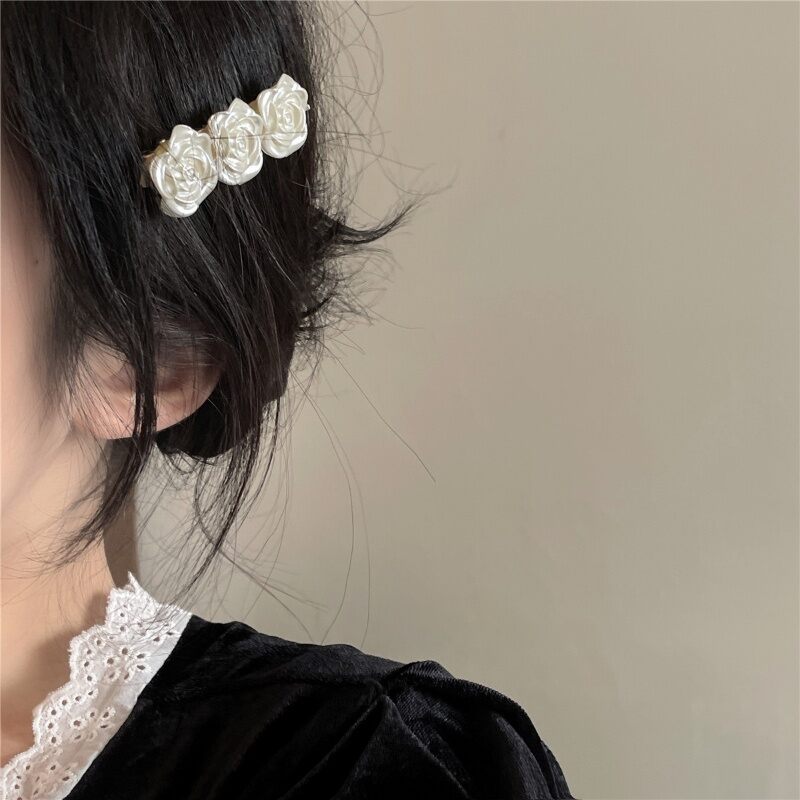 Kẹp tóc hoa hồng trắng thời trang cổ điển dễ thương