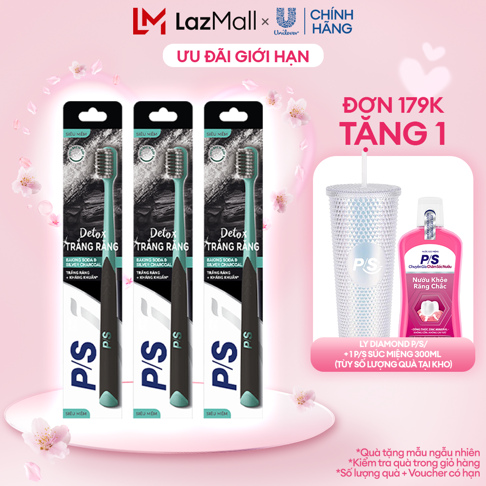 Combo 3 bàn chải P/S Detox trắng răng (mới)