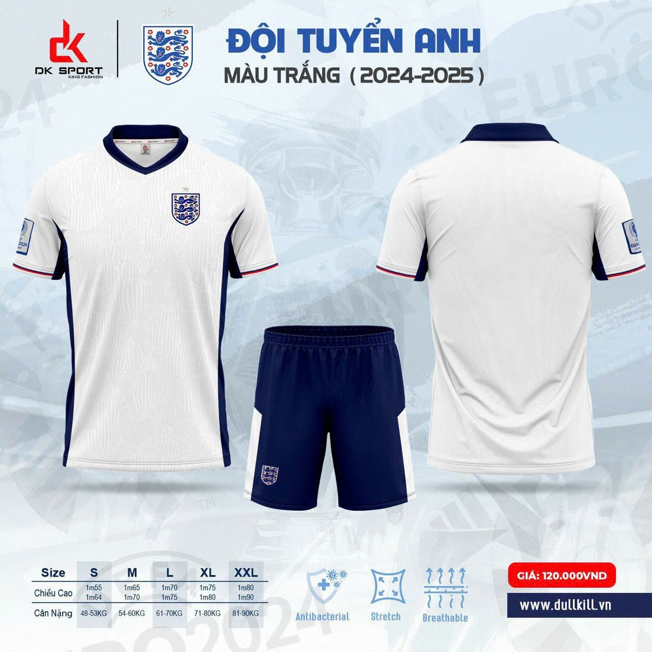 Áo đội tuyển Anh - Bộ quần áo đá banh đội tuyển Anh Euro 2024- Có in tên số