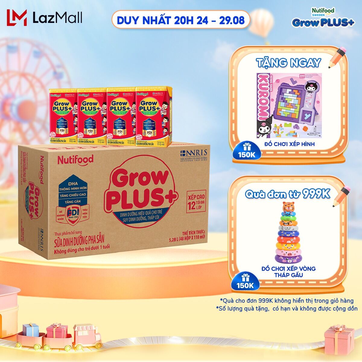 Thùng sữa bột pha sẵn GrowPLUS+ suy dinh dưỡng trên 1 tuổi (48 hộp x 110ml) - Grow Plus+