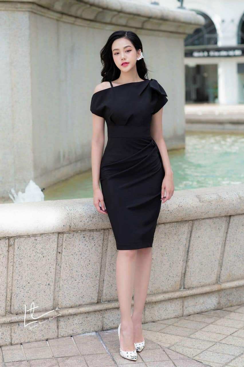 Đầm lệch vai nơ