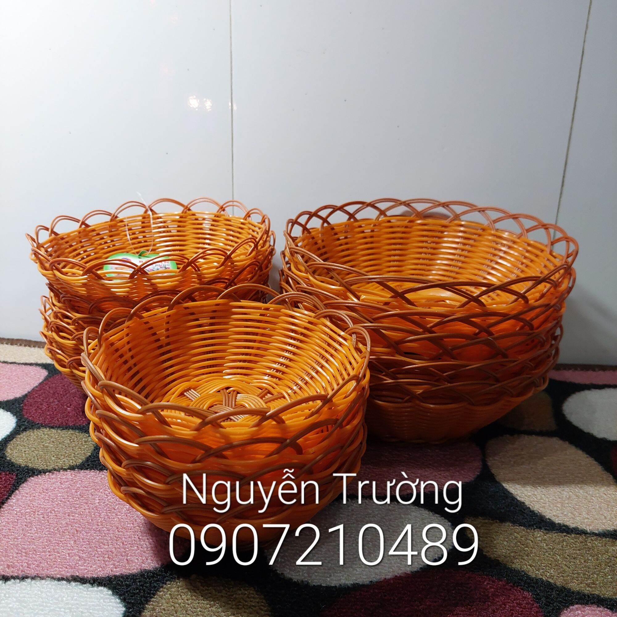 Rổ nhựa đan giả mây sâu lòng