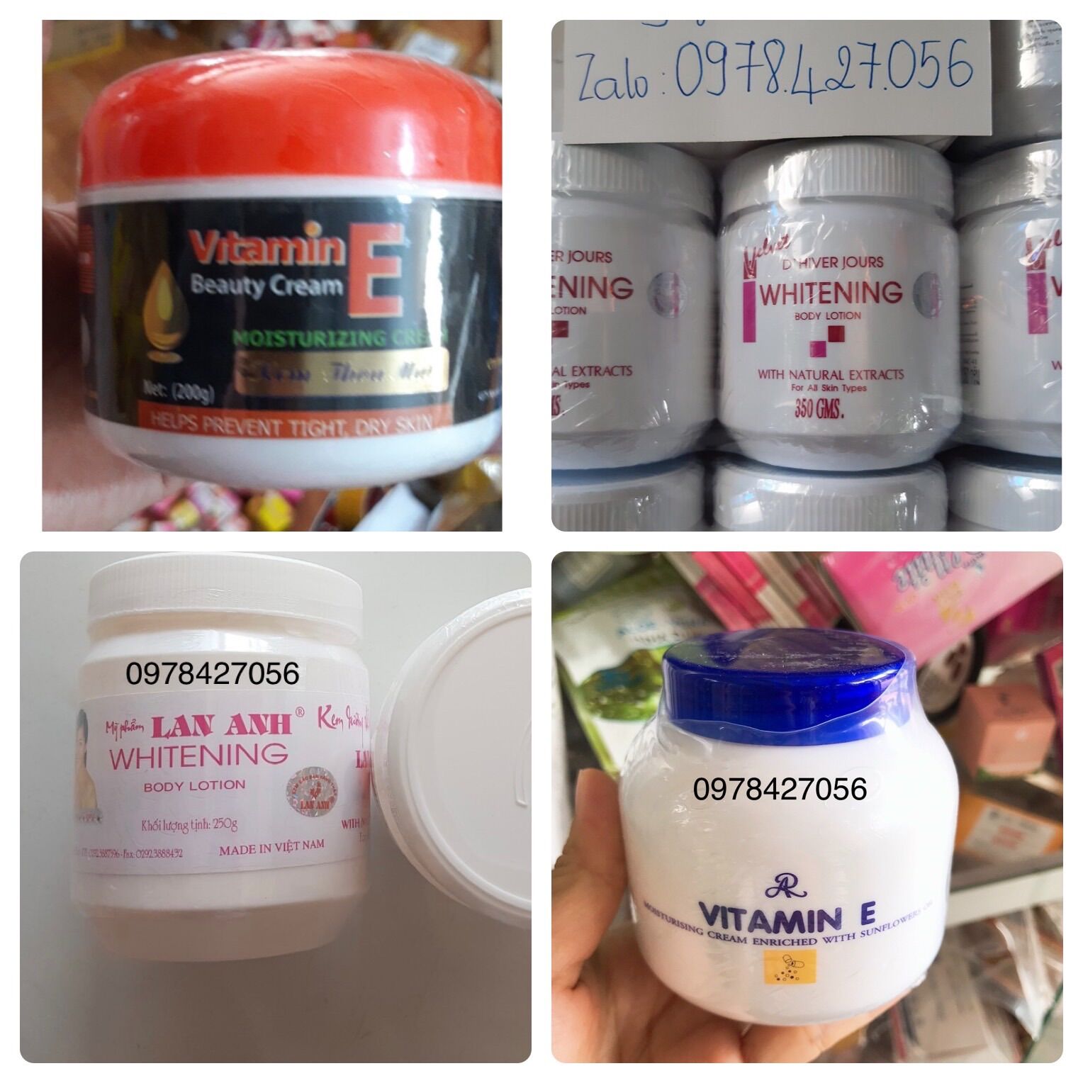 Lẻ 1 hũ kem vitamin e các loai,vitamin e nắp cam, kem whitening Thái Lan chữ đỏ,kem body lan anh,kem vitamin E nắp xanh thái lan loại 1 đặc xịn