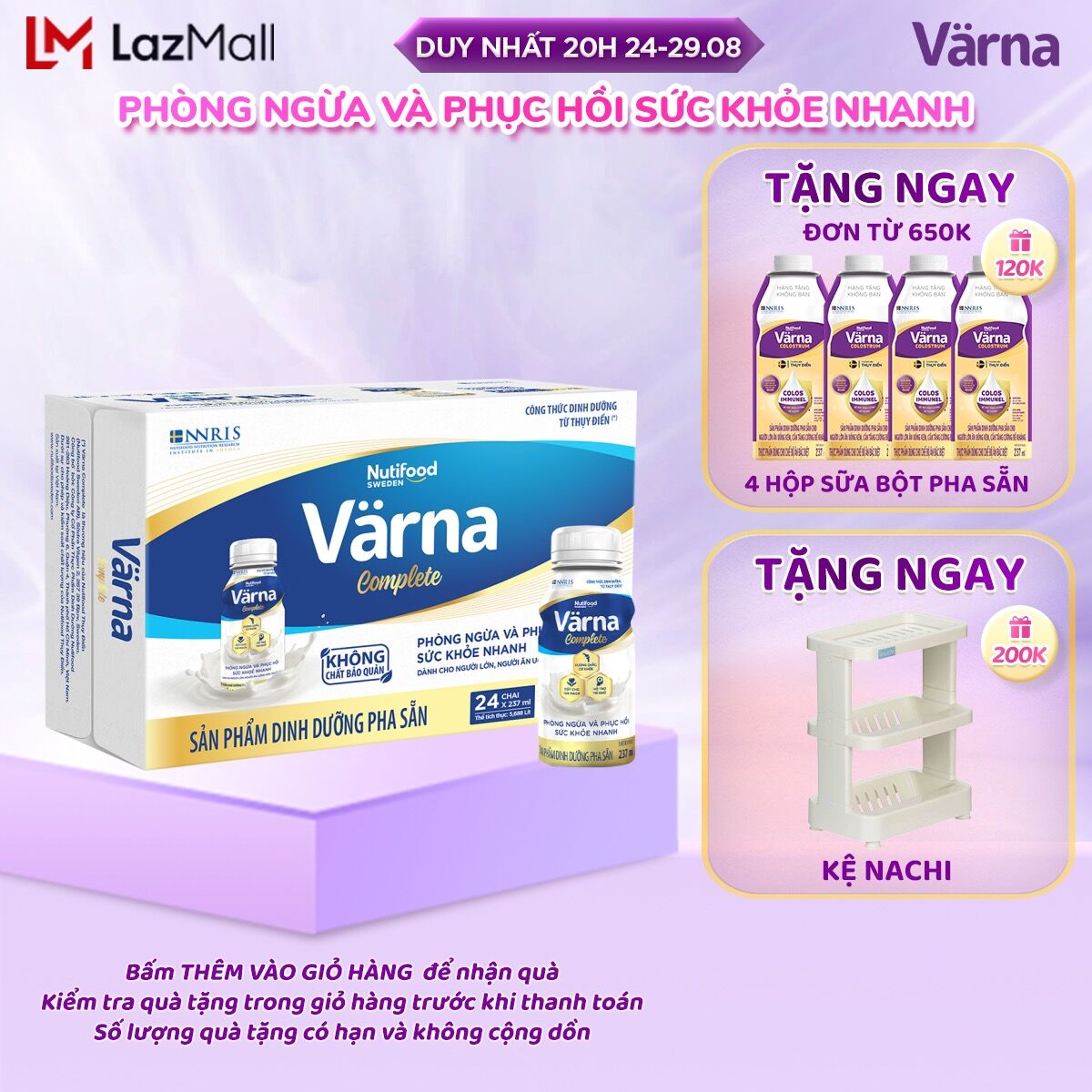Thùng sữa bột pha sẵn Värna Complete - Phòng ngừa & Phục hồi nhanh - Varna