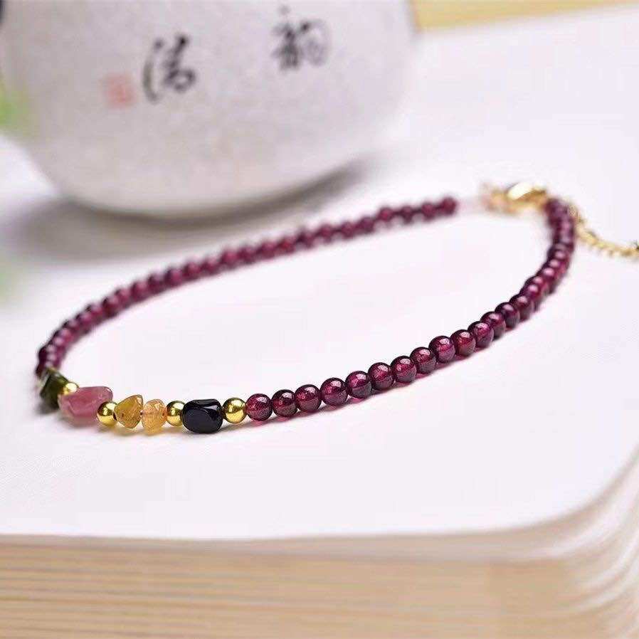 Lắc chân Đá Garnet phối Thạch anh màu 3mm
