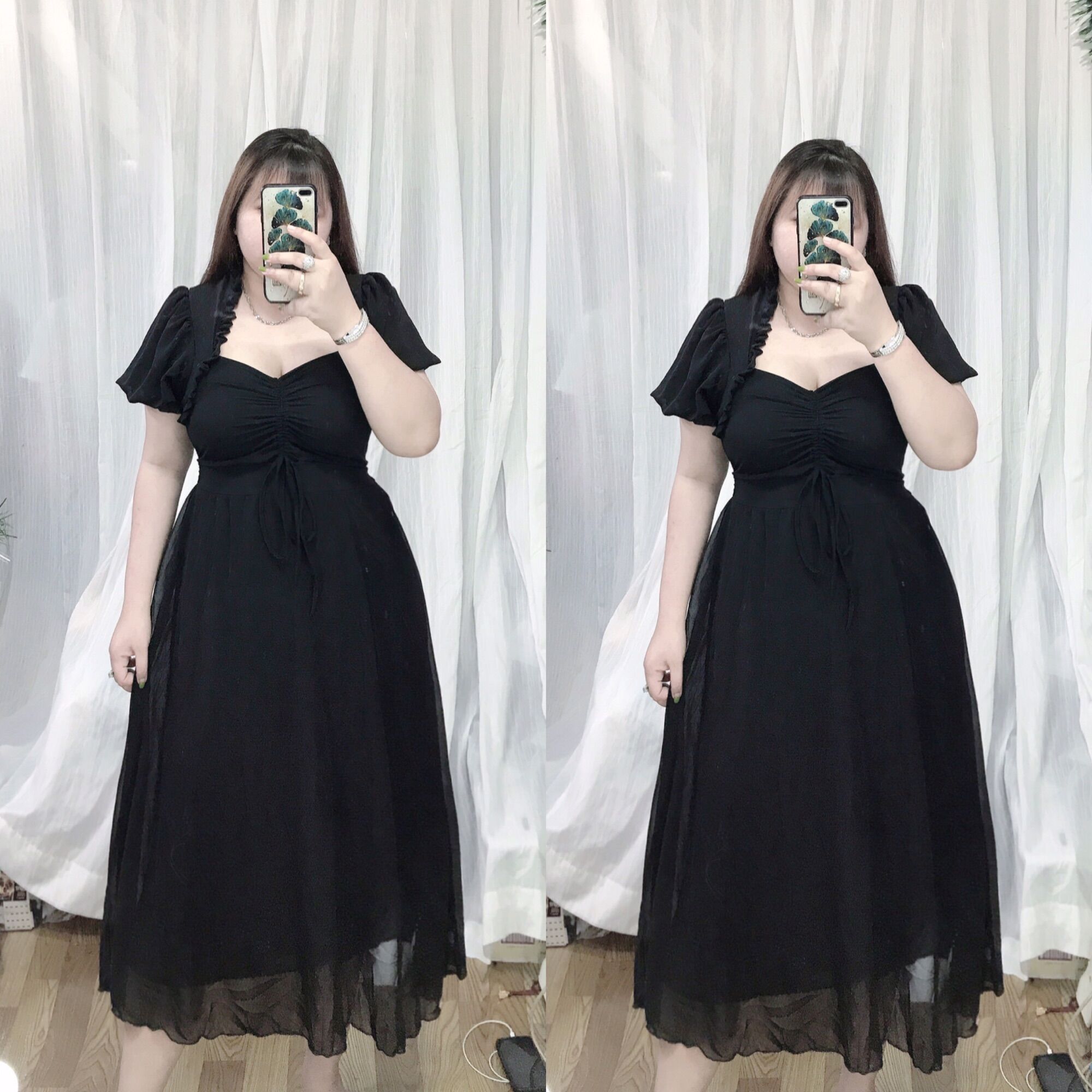 Đầm rút voan tay bí