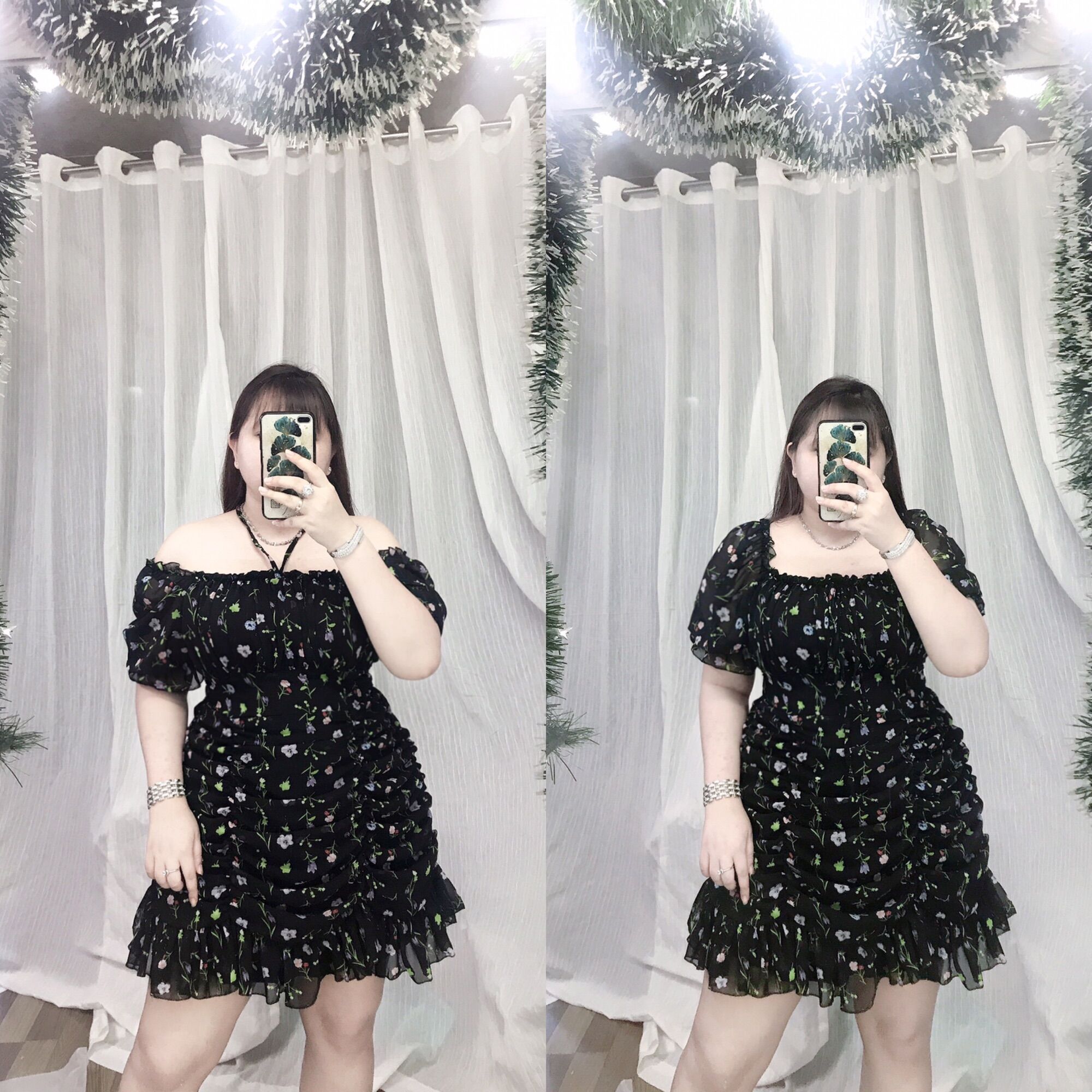 [Bigsize 65-90kg] Đầm voan phom nhún