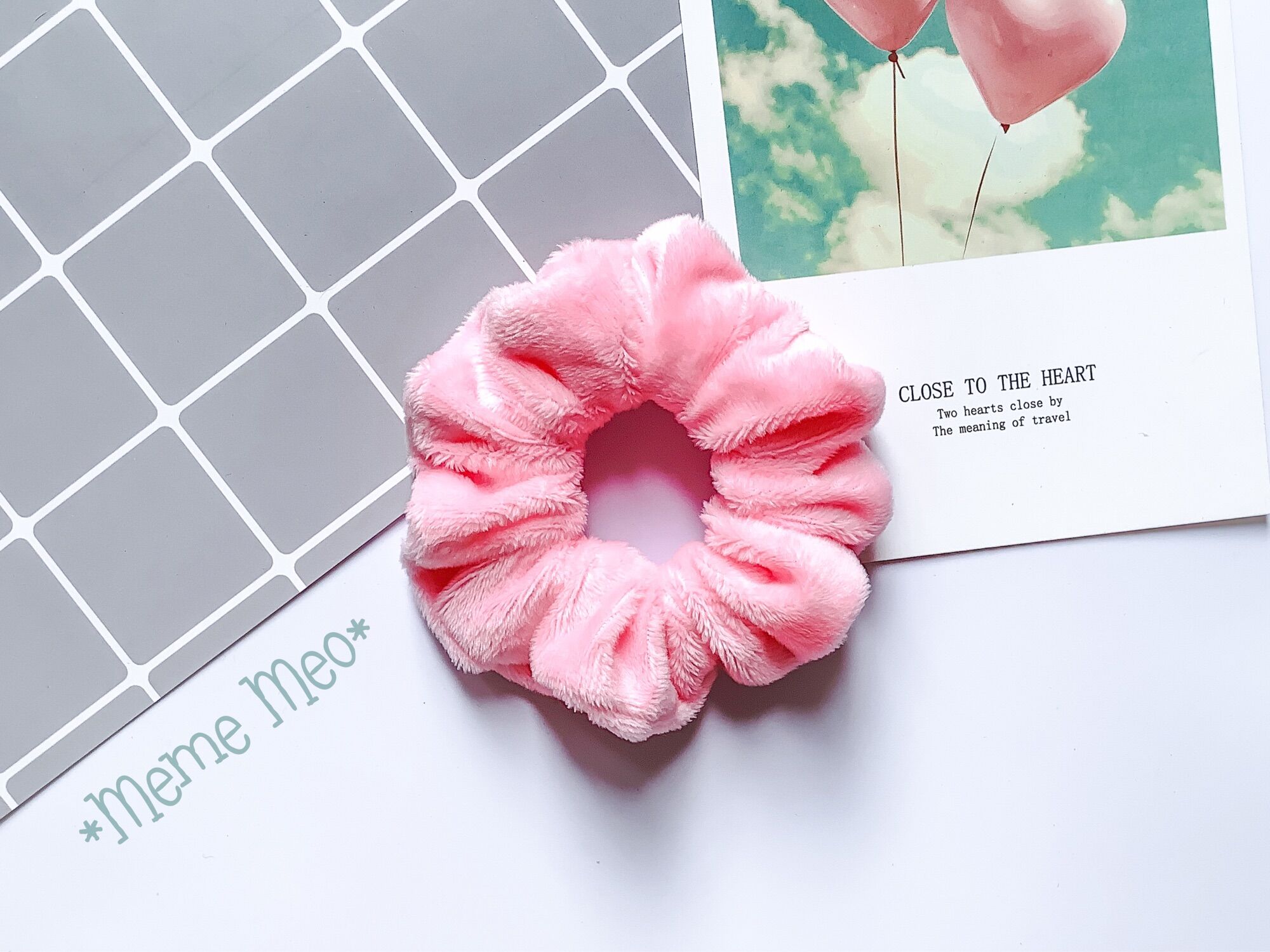Combo scrunchies dễ thương, đồ cột tóc vải lông, size nhỏ
