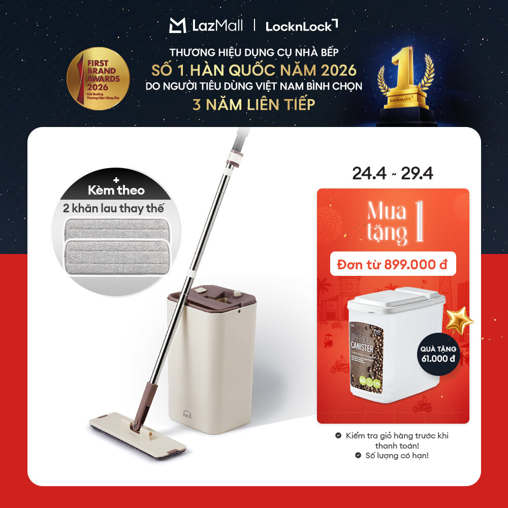 ETM471 - Bộ cây lau nhà Squeeze Flat Mop LockLock - Chất liệu cao cấp trọng lượng nhẹ, lau sạch vắt khô nhanh chóng - Hàng chính hãng