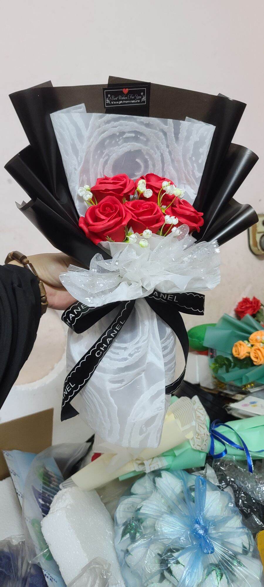 Hoa hồng sáp siêu thơm 5 bông bó to