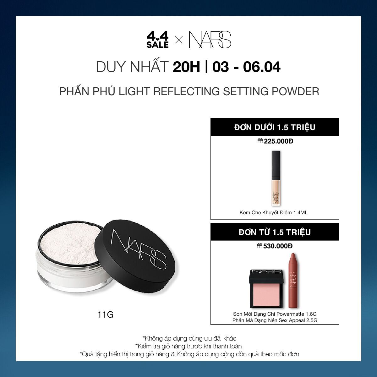 [20H 03-06.04 | QUÀ TẶNG ĐẾN 530K] Phấn phủ dạng bột NARS Light Reflecting Setting Powder - Loose 11g