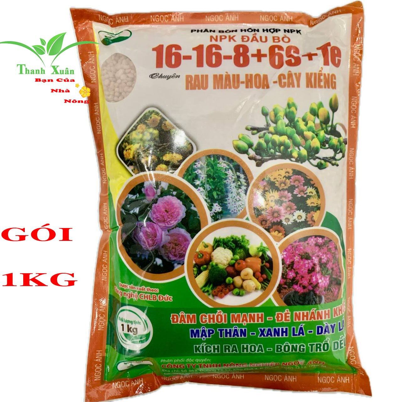 Phân npk 16-16-8+6s+te chuyên cây cảnh và rau màu gói 1kg