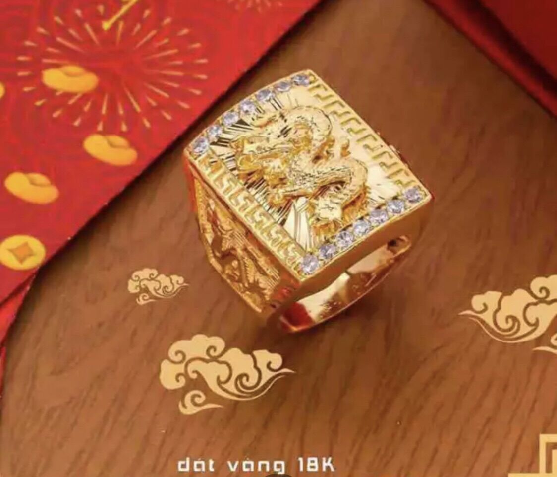 Nhẫn nam kiểu vuôn cao cấp mạ vàng 18k mặt hình rồng nổi