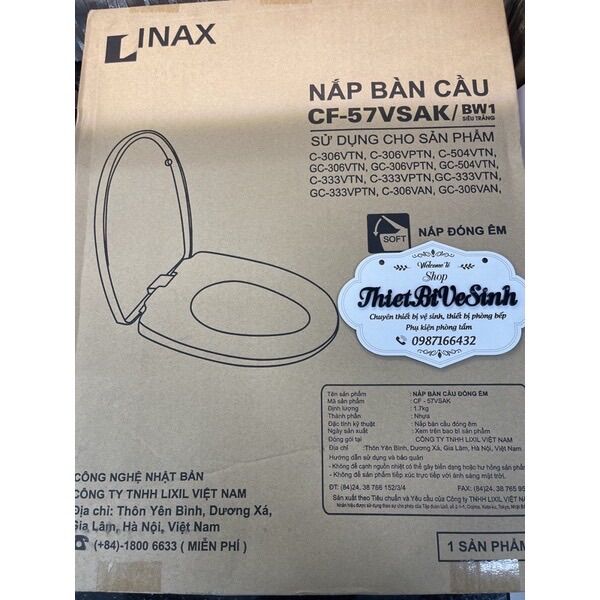 Nắp bồn cầu đóng êm inax cf57 trắng - thay thế các mã bàn cầu inax c-306, c-504, c-333
