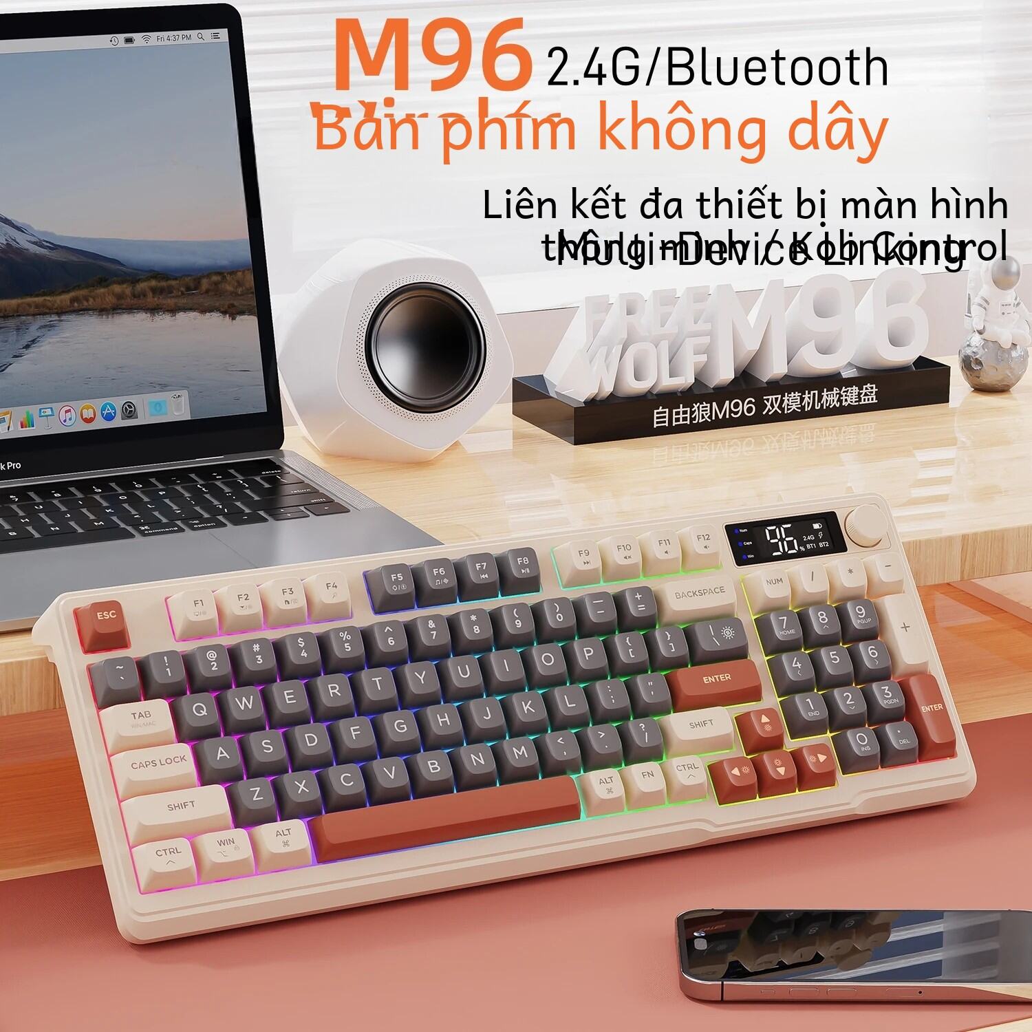 Bàn Phím Bluetooth Không Dây M96 Thiết Kế Chơi Game Tiện Dụng Màn Hình Kết Nối Đa Thiết Bị Bàn Phím Có Đèn Nền Nhiều Màu Điện Tử Cho Máy Tính Để Bàn Máy Tính Xách Tay Máy Tính Bảng