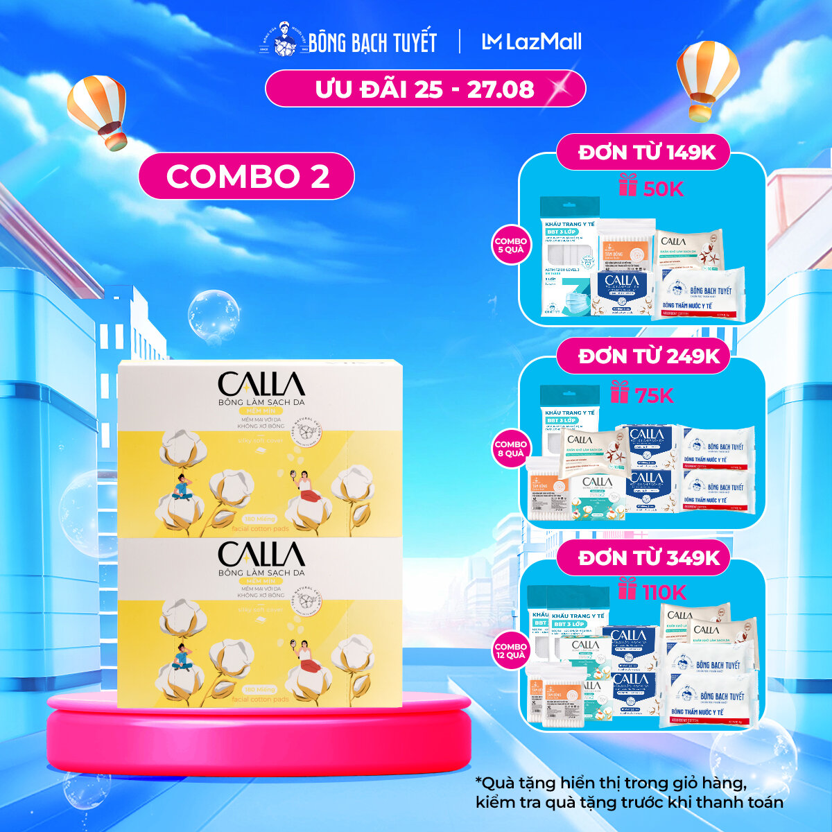 Combo 2 Hộp Bông Tẩy trang làm sạch da Calla Mềm Mịn 180 miếng/hộp