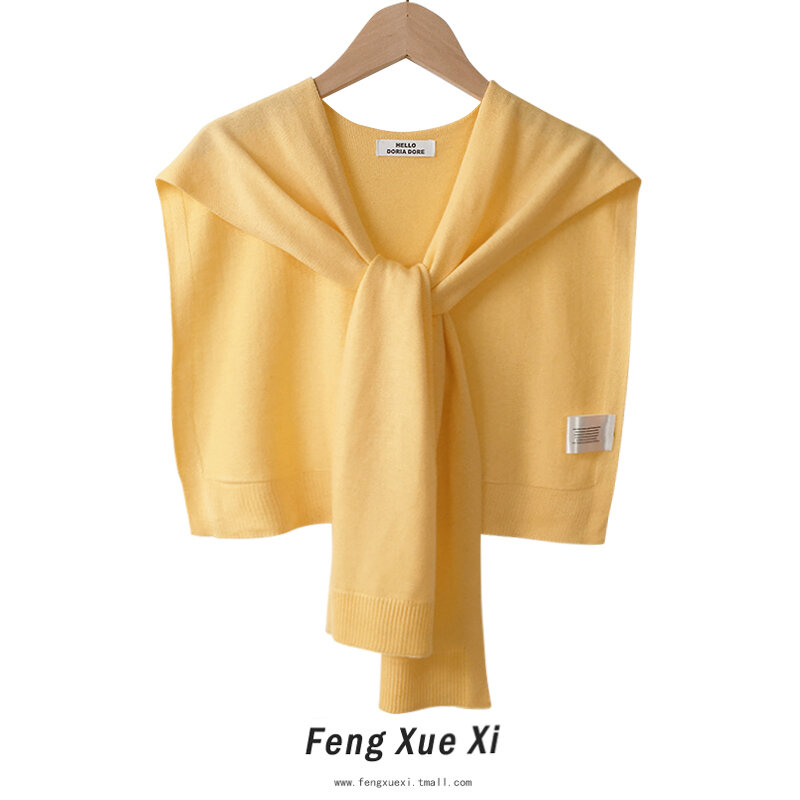 Khăn Choàng Dệt Kim Phối Bên Ngoài Lông Cừu Màu Trơn Cổ Áo Giả Nổi Tiếng Trên Mạng Mùa Hè Kiểu Tây Cho Nữ Áo Khoác Phối Vai Mẫu Mỏng Xuân Thu Khăn Choàng Cổ