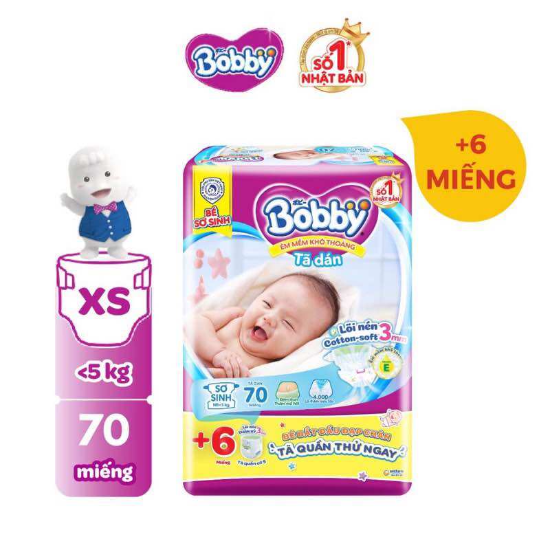 Tã dán bobby sơ sinh xs70 mẫu mới