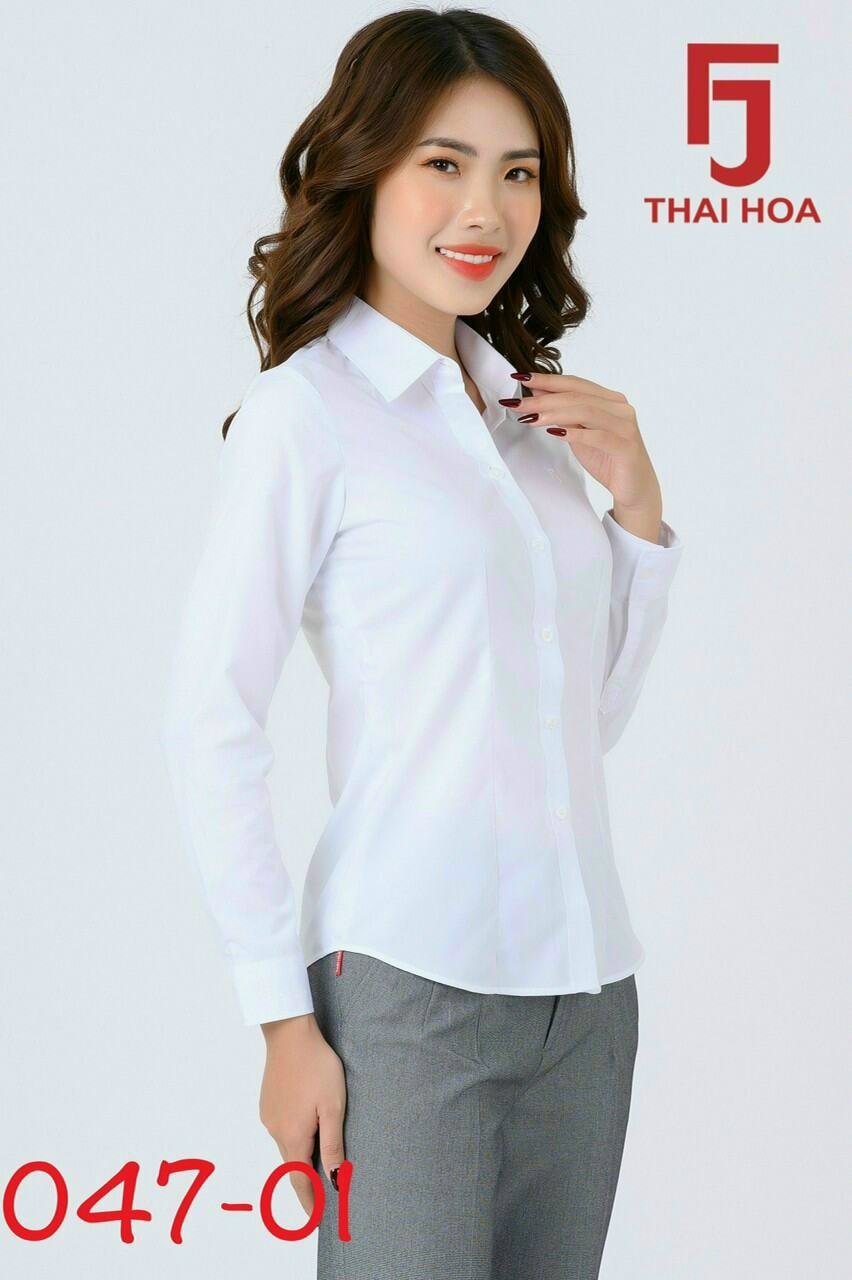 THÁI HOÀ CHÍNH HÃNG Áo sơ mi màu trắng quốc dân 047