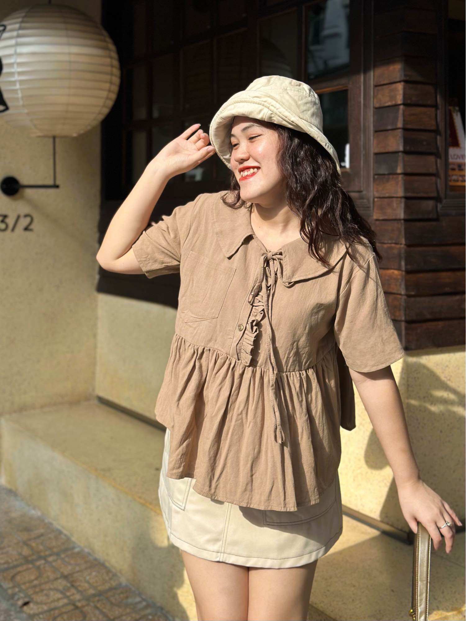OOTD BIGSIZE | Áo kiểu babydoll cổ sen bèo cúc
