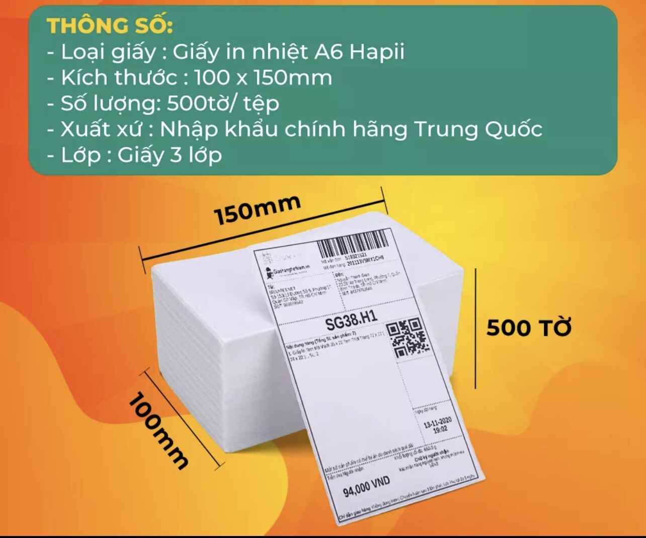 giấy in nhiệt a6 bóc dán luôn dạng tệp 500 tờ