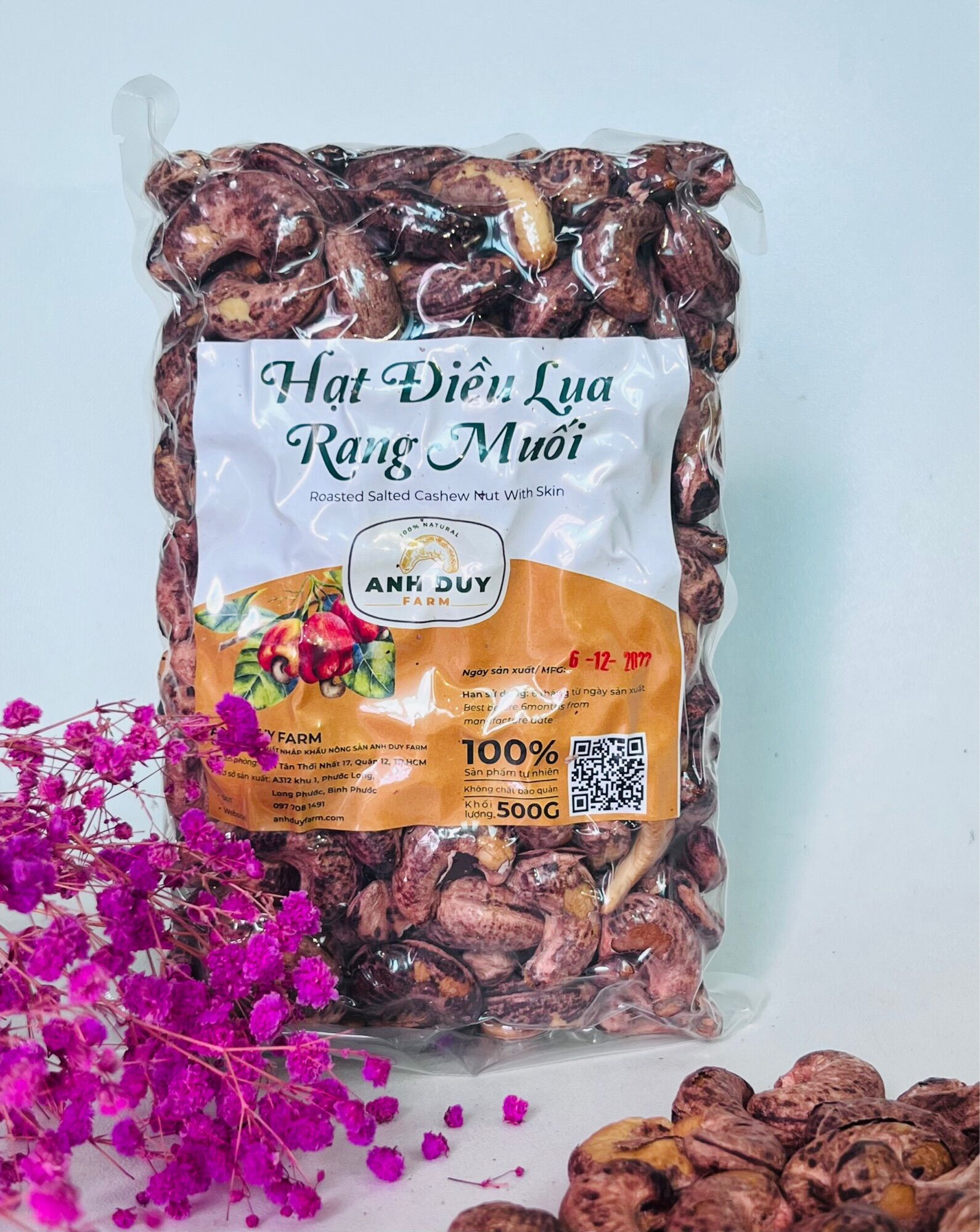 Loại đặc biệt / Hạt điều rang muối 500gram gói hút chân không/ Roasted Salted cashew nut with skin/ Anh Duy farm