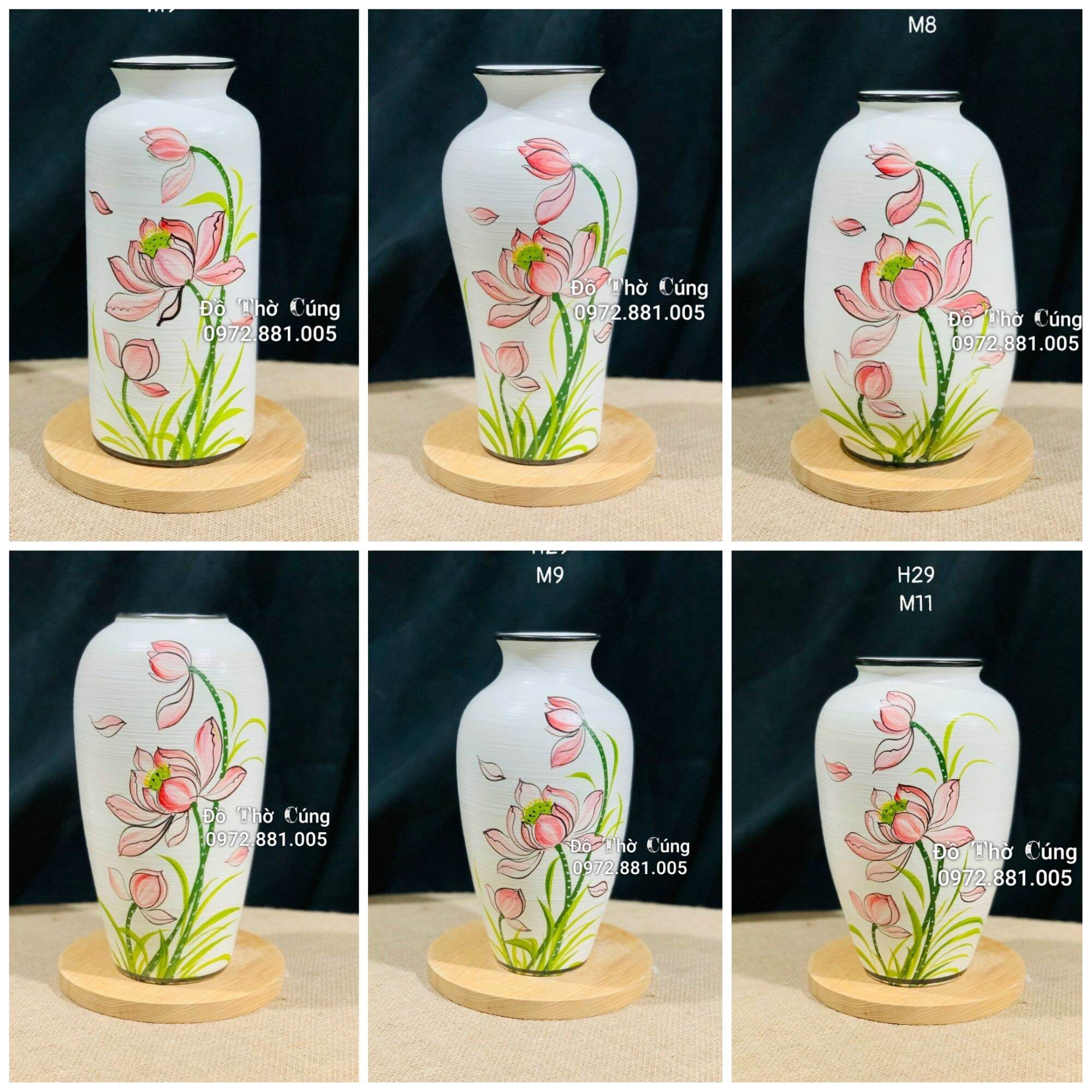 Lọ cắm hoa vẽ Sen đỏ, bình bông, lọ cắm hoa Bát Tràng các cỡ