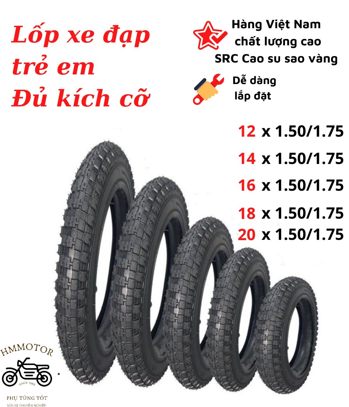 Lốp xe đạp trẻ em đủ kích cỡ