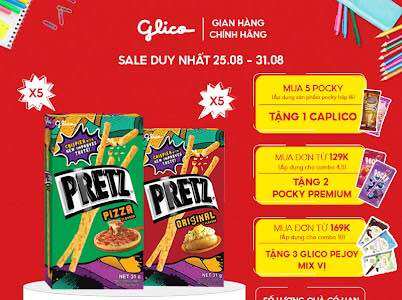 Combo 10 happy set d bánh que mặn nướng giòn mix 2 vị khoai tây & pizza glico pretz