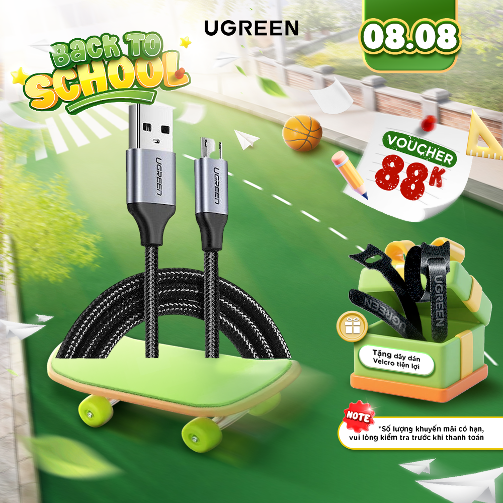 Cáp sạc USB 2.0 A sang Micro Ugreen US290 | Sạc nhanh cho Samsung Xiaomi HTC | Vỏ sợi siêu bền | Bảo Hành 1 đổi 1 18 tháng | 60144 60145 60146 60147 60148 60403 60151 60152 60153 60149 60150 60404