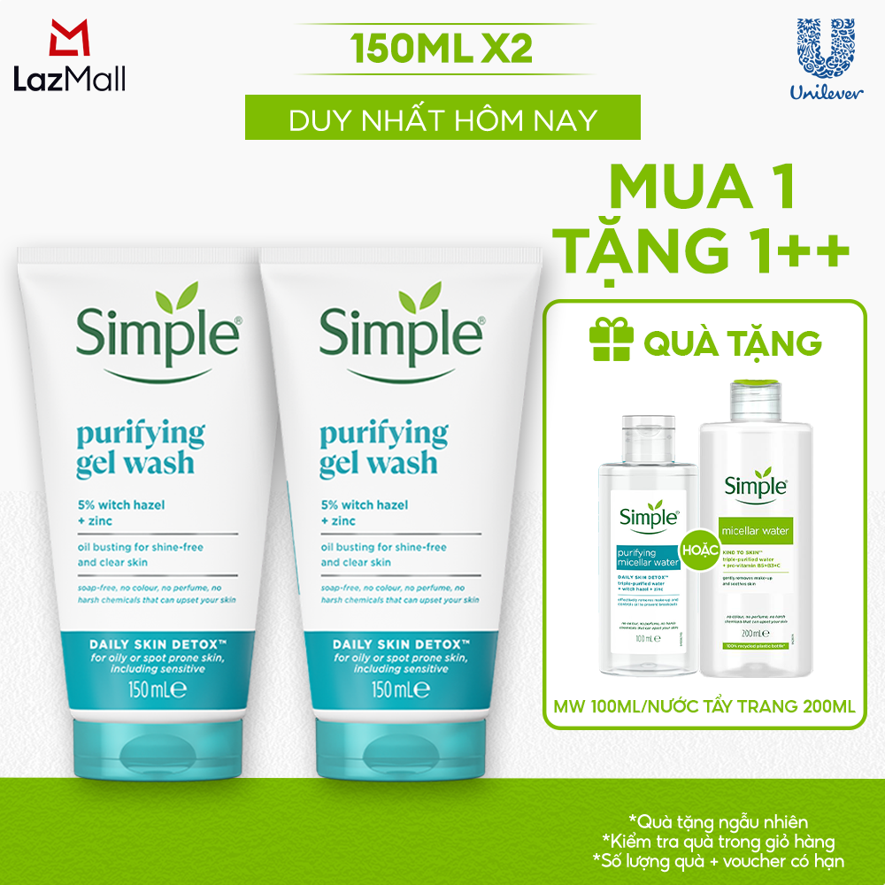 Combo 2 Sữa rửa mặt Simple giúp kiềm dầu và ngừa mụn hiệu quả - cho da dầu mụn 150ml/chai [CHÍNH HÃNG ĐỘC QUYỀN] [DIỆN MẠO MỚI]